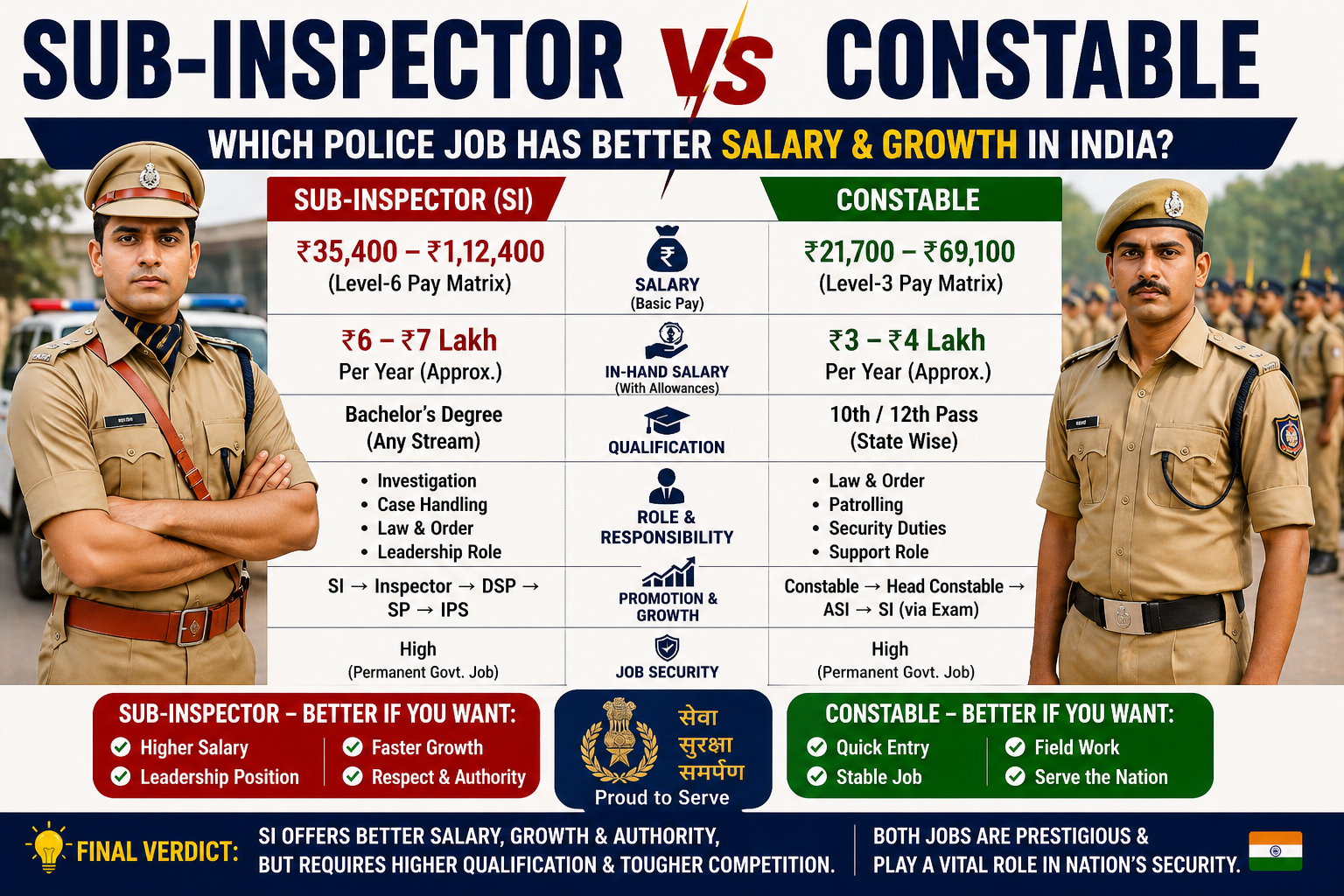 Sub-Inspector vs Constable: Which Police Job Has Better Salary & Growth in India?