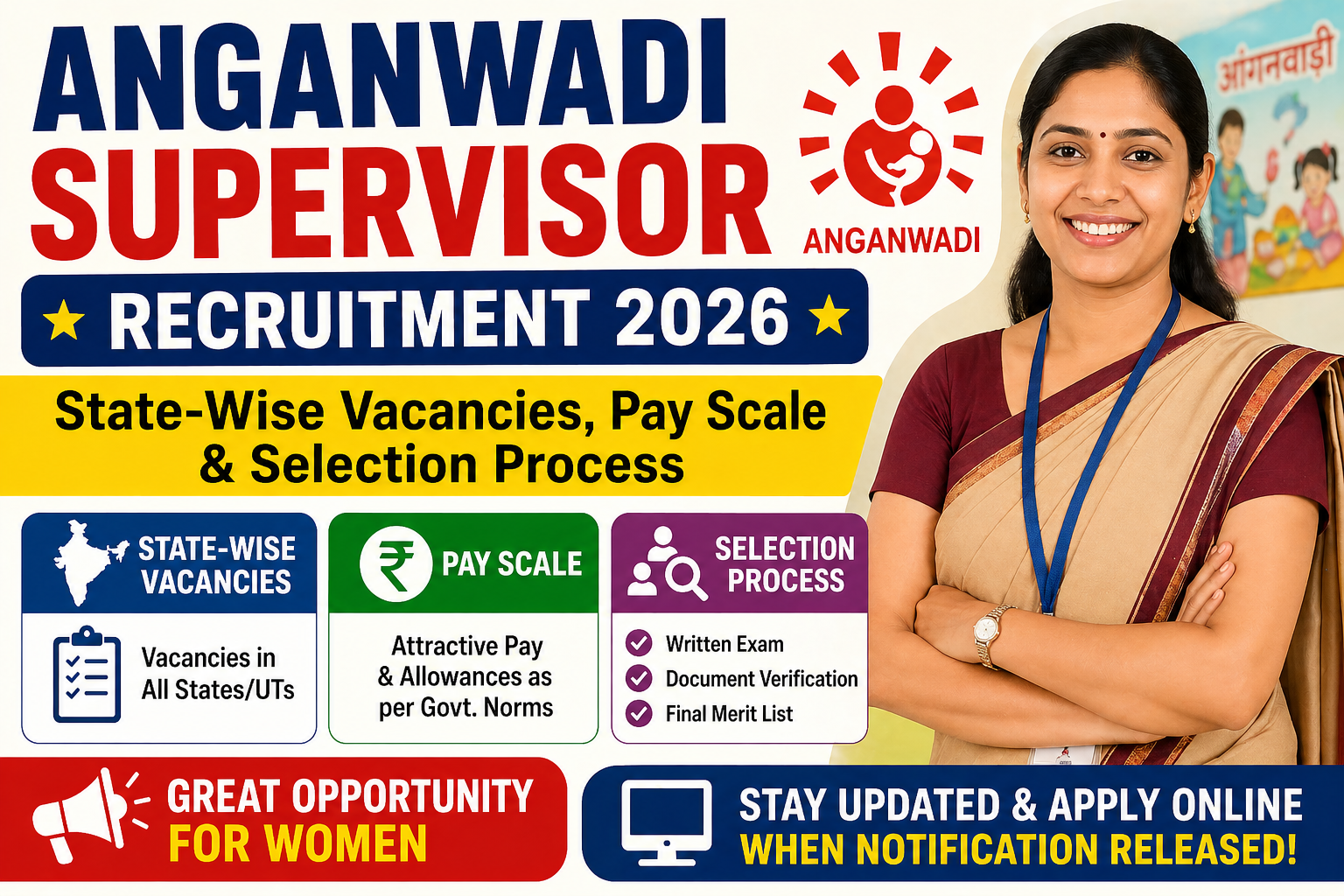 Anganwadi Supervisor Recruitment 2026 – State-Wise Vacancies, Pay Scale & Selection Process